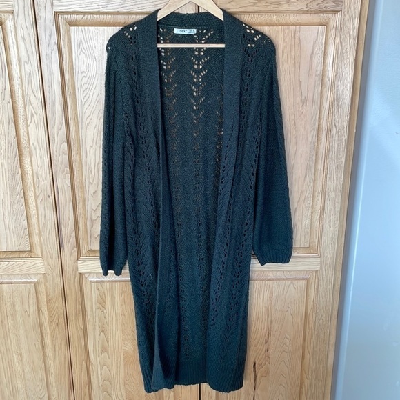 Dex Dark Green Long Knit Cardigan size extra small - Picture 1 of 4